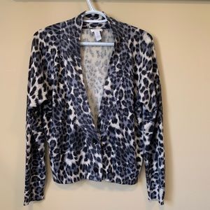 Chicos 1 Leopard Silk Blend Cardigan Sweater